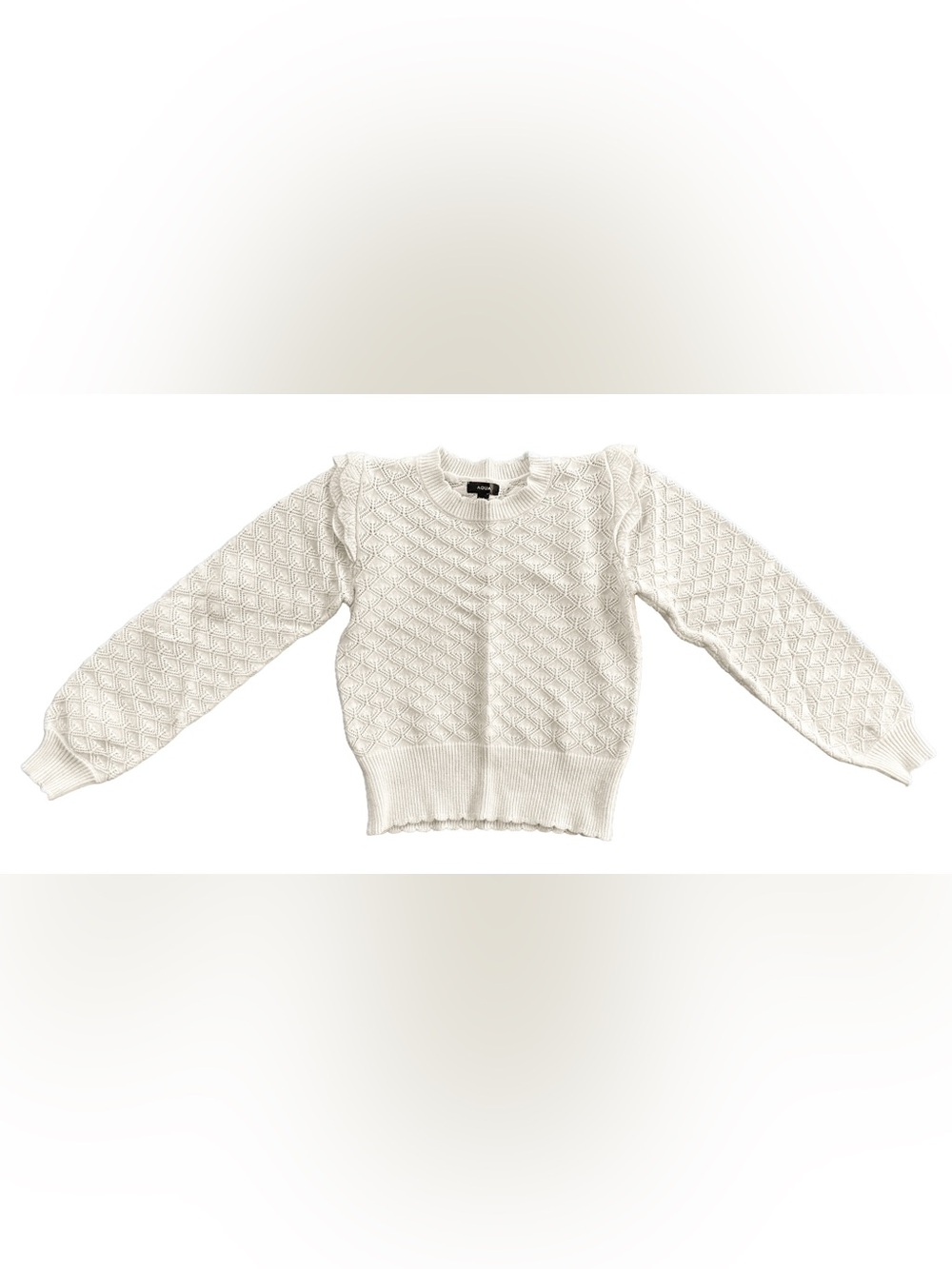 Ivory Pointelle Ruffle Sweater | Size Small